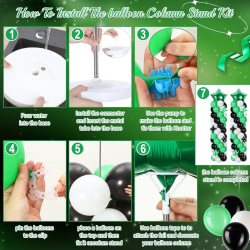 Gejoy 110 Pcs Football Party Balloon Column Stand Kit Green White Black Adjustable Tower Stand from 1.4 to 6.6 ft with Bases for Football Party Back to School Wedding Birthday Baby Shower - color: Green White Black