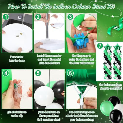 Gejoy 110 Pcs Football Party Balloon Column Stand Kit Green White Black Adjustable Tower Stand from 1.4 to 6.6 ft with Bases for Football Party Back to School Wedding Birthday Baby Shower - color: Green White Black