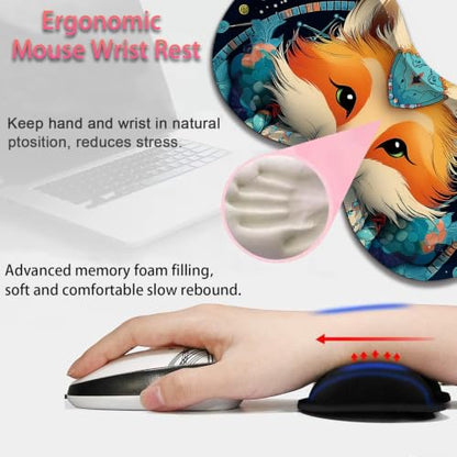 Large Gaming Mouse Pad + Wrist Rest+ Coaster Combo, 31.5 "x 11.8" Durable Non-Slip Extension Table Mat, Suitable for Office and Home, Dreamcatcher Fox - color: Dreamcatcher Fox