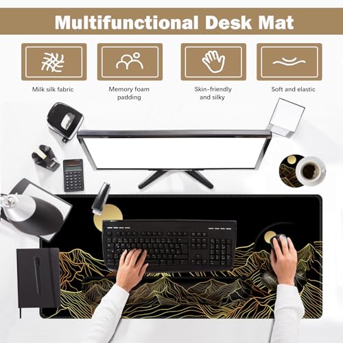 ARTSO Large Mouse Pad Keyboard Wrist Rest Combo, Ergonomic Mouse Pad with Wrist Support, Extended Non-Slip Desk Mat Protector, 4-in-1Set Desk Blotter for Office Home, Golden Sun Mountain - color: Golden Sun Mountain