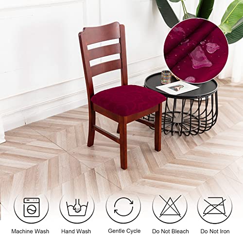 Genina Waterproof Chair Seat Covers Dining Room Chair Covers Stretch Seat Cover for Dinning Room Chair Protector Slipcovers for Kitchen, Hotel (2, Flower Pattern-Wine Red) - color: Flower Pattern-wine Red