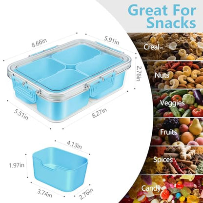 Small Snack Box Container, Updated PP Dishwasher Safe Divided Serving Tray with Lid, 4 Compartment Snack Box Container for Candy, Fruits, Charcuterie, Travel & Parties, BPA-Free, 2 Pack - color: Blue 2 Pack