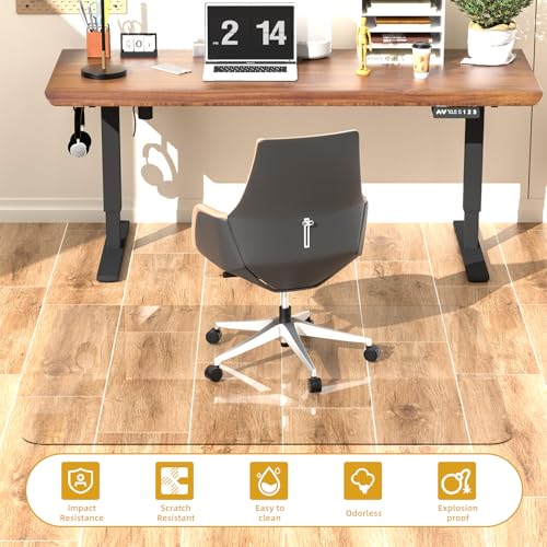 Tempered Glass Chair Mat 48" x 32",1/5" Thick for Office Desk,Rolling Chair Mat for Carpet, Odorless, Easy to Clean with 4 Non-Slip Pads for Carpet & Hardwood Floors - size: 48" x 32"