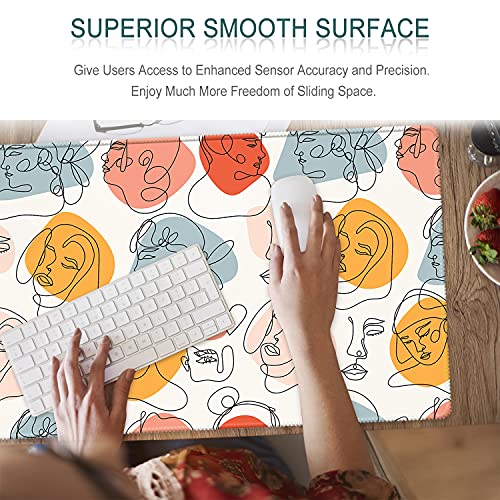 XXL Large Gaming Mouse Pad & Desk Protector (35.5"x15.75") with Non-Slip Base, Waterproof Surface | XXL Mouse Pad with Stitched Edges for Office Work, Gaming, Home Desk - Art Face Abstract - color: Art Face Abstract