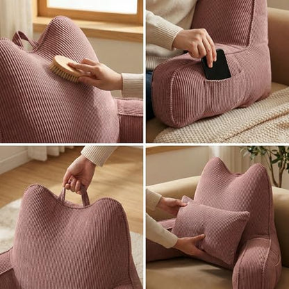 Patented Design Lounge Pillow with Arms for Couch & Bed, Extra Large Reading Pillow Backrest with Detachable Lumbar Support, Sitting Up Support Cushion with Side Pockets, Brick Brown - color: Brick Brown