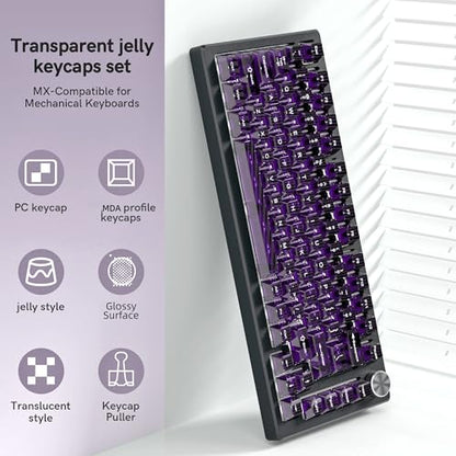 dagaladoo Dark Purple Clear Keycaps,Glossy Jelly Key caps tranlucent Set | Transparent keyboard keycaps ceramic style,MDA Profile,115 keys PC keycaps for Mechanical Keyboard with MX Switches - color: Dark Purple