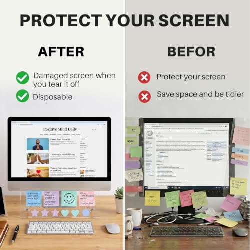 Monitor Memo Board Holder 14"x5", Office Organization Memo Holders for Computer Sticky Note Holder, Space-Saving Under Monitor, Movable & Reusable, Screen Saver for Office & Home Desktop Decor - color: 14*9in-transparent