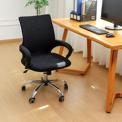 Black Office Chair Cover with Armrest Cover 18Inch Wide Stretch Jacquard Small Desk Computer Chair Covers with Long Zipper Arm Slipcovers Washable - color: Jacquard T-black, size: Small