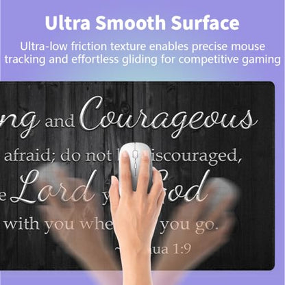 Motivational Large Gaming Mouse Pad (31.5" x 15.8")- Inspirational Bible Verse Scripture Quote Joshua 1:9 Be Strong and Courageous Rustic Black Wood, Stitched Anti-Slip Desk Mat - color: Christian Bible Verse Scriptures