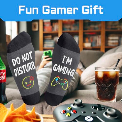 Gamer Gifts for Men - Video Game Socks, Gaming Stocking Stuffers with Card and Keychain