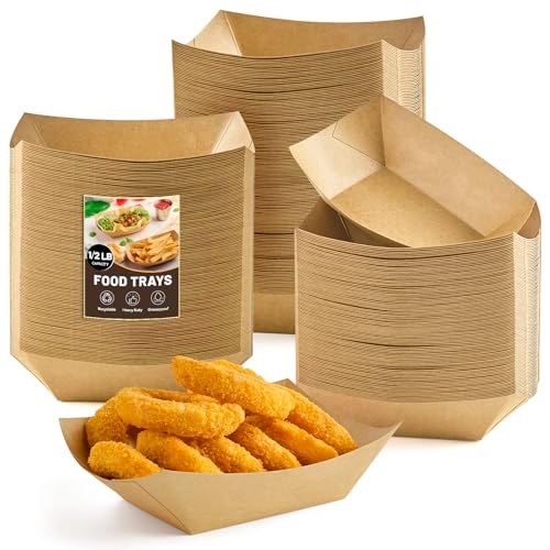 ZORRITA Small Paper Food Trays, 1/2 Lb, 120 Pack, Disposable | Mini Brown Paper Food Boats, Serving Baskets, For Party Nachos Fries Tacos Snacks Treats - size: 1/2 lb