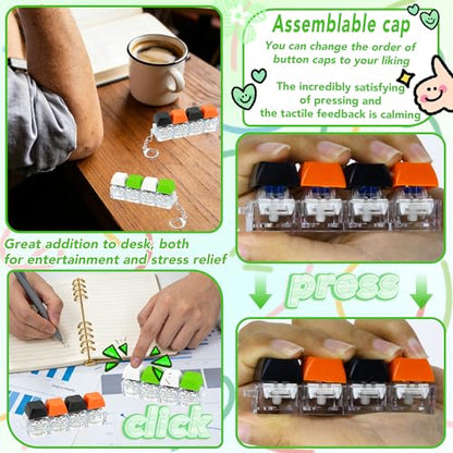 2 PCS 4-in-1 Keyboard Fidget Toy Keychain, Finger Clicky Button Toy Stress Relief Keychain with Swappable Keycaps, Mini Mechanical Key Fidget for Office Desk Focus Gifts (Black Orange Green White) - color: Black Orange Green White