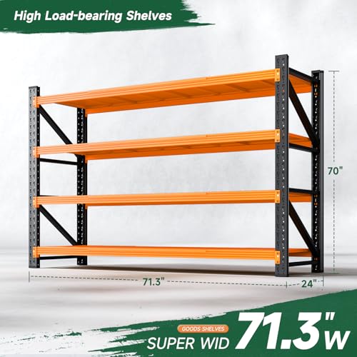 Letaya 71.3" W Metal Storage Shelves,5000LBS Heavy Duty Garage Shelving Units, 4 Tier Adjustable Utility Rack Shelf,Large Industrial Shelves,for Shop,Warehouse,Basement (71.3" W x 24" D x 70" H) - color: Black Orange, size: 71" W x 24" D x 70" H
