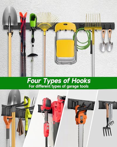 PIYILO 64 inches Garage Tool Organizer Wall Mount, Garden Tool Organizer Rack Heavy Duty, Hanging Storage Organization Racks Holder with 10 Hooks, for Lawn Tools, Shovel, Shed - size: 64 inch 10-Hook