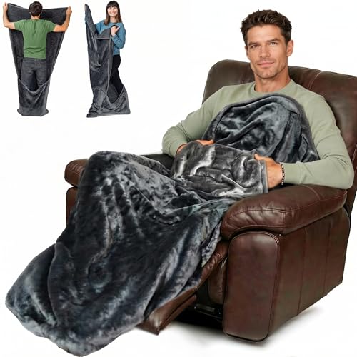 EzrAllora Fleece Lightweight Foot Pocket Blanket -Patent Pending- Dorm Gamer Useful Gifts - TV Throw - Gift for Men Who Wants Nothing (Fleece, Velvet Anthracite) - color: Velvet Anthracite