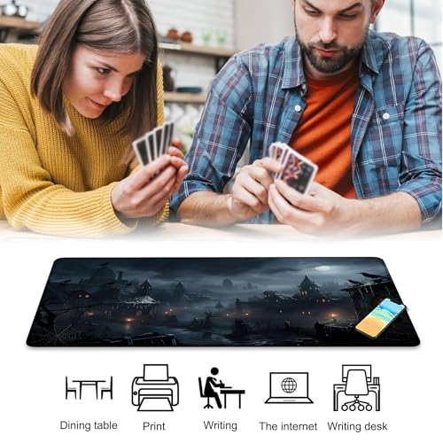 Playmat for MTG Fantasy Castle Magic Play Mat 24x14 Inch Card Game Mat for Magic The Gathering TCG PTCG Playmat with Free Storage Bags Non-Slip Backing and Stitched Edge - color: Fantasy Castle No With Zones