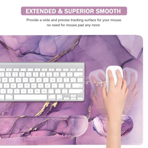 Large Mouse Pad and Keyboard Wrist Rest, Desk Pad for Keyboard and Mouse, 4-in-1 Large Gaming Mouse Pad with Wrist Support, Desk Mat for Home Office Study Game-Purple - color: Purple Texture