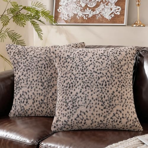 SYSLOON Faux Fur Cheetah Print Pillow Covers 18x18 Inch Set of 2, Leopard Print Decorative Pillow Covers Home Decor for Living Room Sofa & Bed, Brown - color: Brown, size: 18" x 18" (Pack of 2)