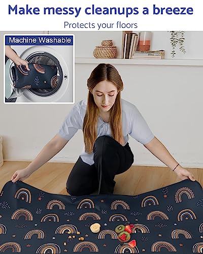 Blissful Diary Baby Splat Mat for Under High Chair, 50.4 x 50.4 Inch Wipeable Splash Mat, Waterproof and Washable, Anti-Slip Floor Protector, Retro Rainbow - color: Retro Rainbow