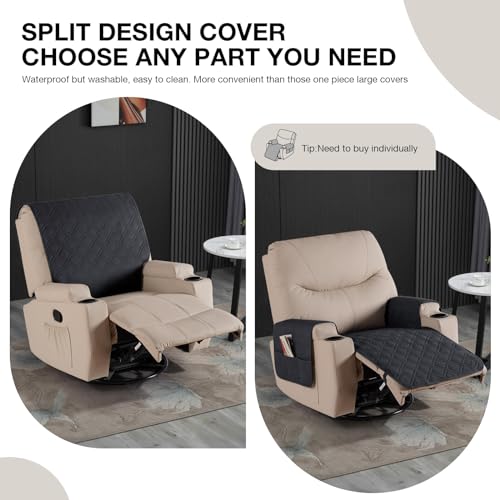 VANSOFY Recliner Chair Covers 100% Waterproof Backrest Cover Reclining Cover Non-Slip Dog Chair Cover Furniture Protector Washable Slipcover Elastic Straps for Pets, Dogs(Black) - color: Black