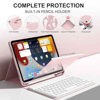 Keyboard Case for iPad (A16) 11th Gen 11 Inch 2025, iPad 10th Generation 10.9 inch 2022 with Pencil Holder, Wireless Keyboard and Slim Lightweight Soft Cover Auto Wake/Sleep, Pink - color: Pink