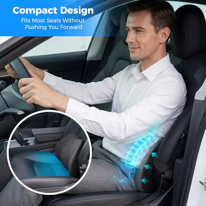 Lumbar Support Pillow for Car, Memory Foam Back Cushion for Lower Back Pain Relief, Ergonomic Car Seat Support with Breathable Airflow Channels for Driving, Office Chair, Wheelchair - size: longest 15.35" * widest 10.83"* highest 4.72"