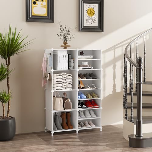 AWTATOS Closet Organizer 8 Cube Storage Shelves Closet Clothes Organizers and Storage Stackable Cubby Shelving for Closet Bedroom Living Room Office White - color: White