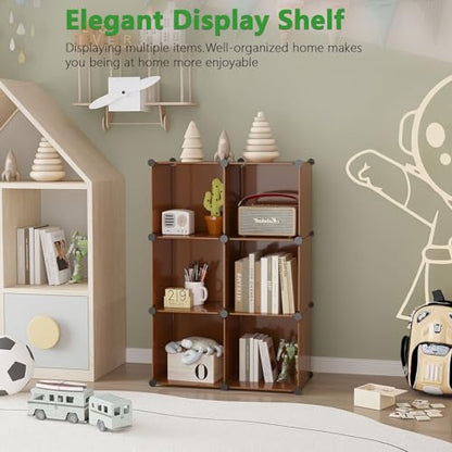 C&AHOME Cube Storage Organizer, 6-Cube Shelves Units, Closet Cabinet, DIY Plastic Modular Book Shelf, Ideal for Bedroom, Living Room, Office, 36.6" L x 12.4" W x 36.6" H Cocoa UPCS06C - color: Brown