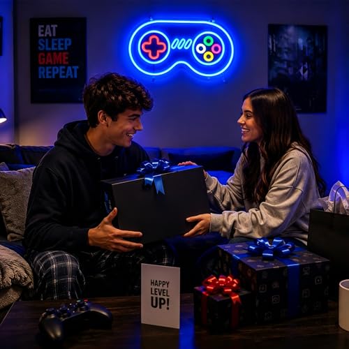 Gamer Neon Sign, Gaming Neon Signs for Wall Decor - Game LED Signs for Teen Boys Room, Gaming Room Decor - USB Powered Light Up Sign Decorations