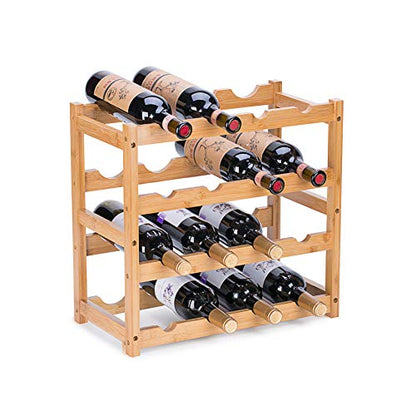 Wine Rack, Natural Bamboo Storage Rack Freestanding Countertop Stackable Display Shelf Wine Bottle Holder (4-Tiers 16-Bottles) - size: 4-Tiers 16-Bottles