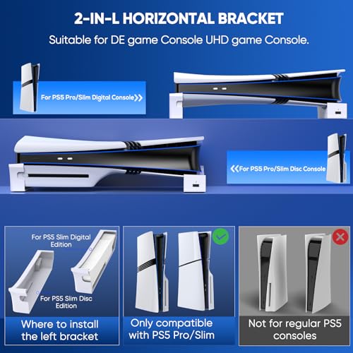 FASTSNAIL Horizontal Stand & Cooling Fan for PS5 Pro/Slim Console, Auto Fan Speed by Temperature and Controller Charger Station, Efficient Cooling System with 3 Fans, 2 USB 3.0, 3 USB 2.0 Port Hub - color: Black/White