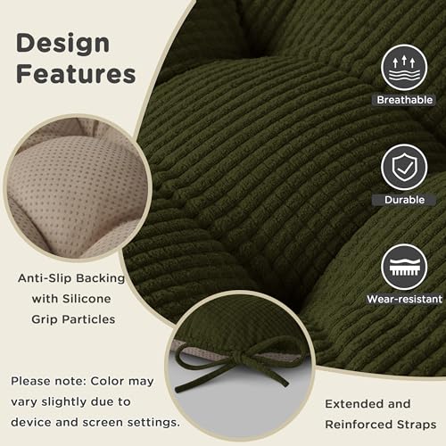 AddGrace Chair Cushions for Dining Chairs Set of 2 Non-Slip Kitchen Seat Cushions with Ties Tufted Thick Seat Pads for Indoor Kitchen Dining Furniture 17"x16"x3" Dark Green - color: Dark Green