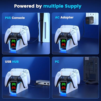 PS5 Controller Charger Station for PlayStation 5 Controllers with LED Light Dual Stand Charger Dock, PS5 Controller Charging Station Accessories for PlayStation 5 Storage Kit with AC Adapter - size: S-Charger
