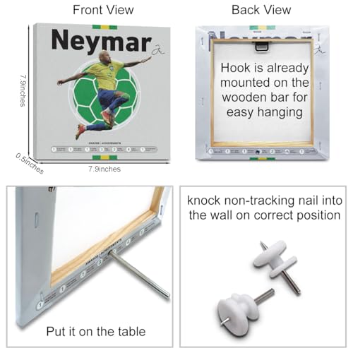 4PC Canvas Wall Art Framed Art Famous Soccer Superstar Room Decor Inspirational Sports Paintings Soccer Gifts Wall Decor Prints Picture for Boys Room Sports Club Bar Bedroom Home Decor 7.9x7.9 inch - color: Multi 1072