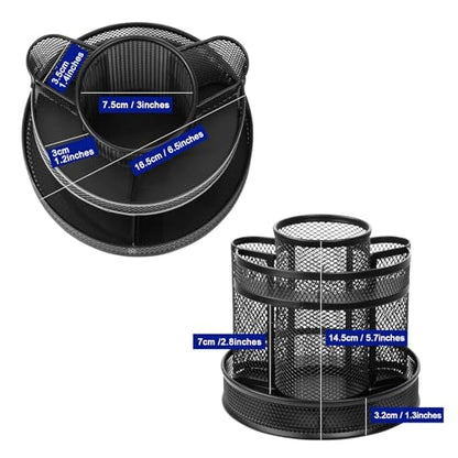 Comix 360° Rotating Pen Holder for Desk, 9 Compartments Office Desk Organizer, Black Mesh Metal Pencil Holder Cup for Office Home School - color: B2051