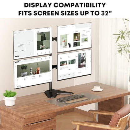 Quad Monitor Stand, Fully Adjustable Stacked 4 Screen Desk Mount for 17 to 32 Inch Computer Screens,Hold up to 19.8lbs Each,Black - size: Quad Arms