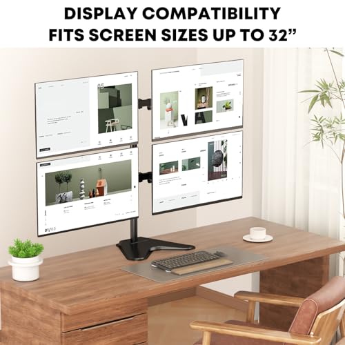 Quad Monitor Stand, Fully Adjustable Stacked 4 Screen Desk Mount for 17 to 32 Inch Computer Screens,Hold up to 19.8lbs Each,Black - size: Quad Arms