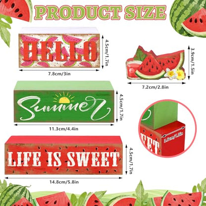 Britimes 4 Pcs Summer Wooden Tiered Tray Decor Set, Sweet Watermelon Table Decor Life is Sweet Farmhouse Rustic Wooden Coffee Table Centerpieces for Home Kitchen Office Decorations (Watermelon Style) - style: Watermelon