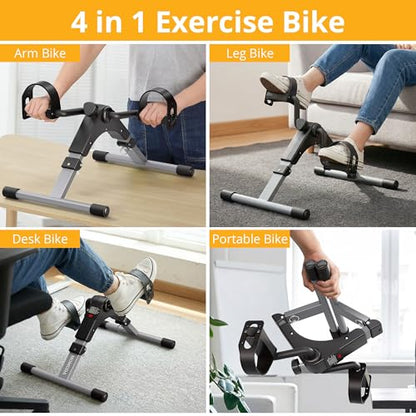 Pedal Exerciser Desk Exercise Bike Leg and Arm Exercise Bike with LCD Monitor Foldable and Porable (Black/Grey)