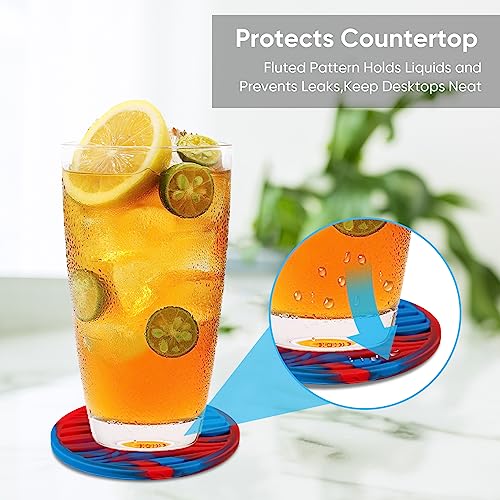 6 Pcs Rubber Drink Coasters Holder Silicone Cup Mat Outdoor Plastic Coaster | Coasters for Drinks Non-Stick Non-Slip Coasters Set Thickened Hot-Cold Drink Fits Any Cups Table Rubber Glass Coaste - color: Blue Red-plastic Holder