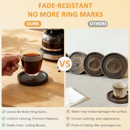 Wood Coasters for Drinks Set of 4 with Holder, Minimalist Table Decor | Rubberwood coasters with holder for everyday drinks, coffee tables, bars, patios, minimalist decor and housewarming gifts