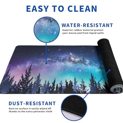 Tree Mouse Pad Abstract Starry Sky Mouse Pad 31.5x11.8 Inch Japanese Texture Non-Slip Rubber Base Large Mousepad Stitched Edges Keyboard Mouse Mat Desk Pad for Office and Home - color: Moon