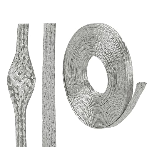 Wire Shielding Sleeve Tinned Copper Braid Ground Straps Cable Sheathing Protection Flat Metal Mesh Flexible Expandable (1/4 in Wide(0.16 in Dia)-15ft) - size: 1/4 in Wide(0.16 in Dia)-15ft