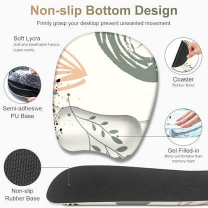 Large Mouse Pad with Wrist Support 4 in1 Set, XXL Big Game Mousepad + Keyboard Wrist Rest+Mouse Wrist Rest+Coaster Ergonomic Gaming Mat for Home Office Table Computer I Modern Boho Leaves - color: Modern Boho Leaves
