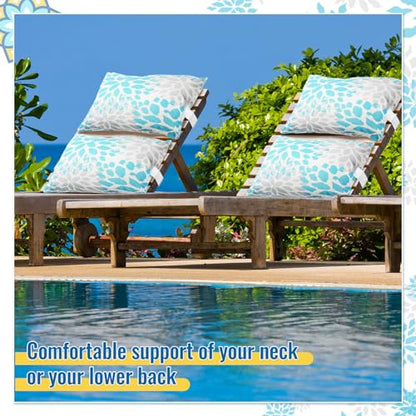 Juexica 2 Pack Chaise Lounge Pillow with Strap Outdoor Waterproof Beach Chair Neck Headrest Pillow Adjustable Elastic Band for Hammock Lumbar Recliner Pillows for Patio Pool Chair(Advanced Style) - style: Advanced Style
