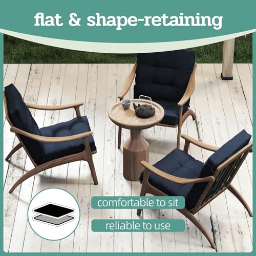 Outdoor Chair Cushions Set of 2, 42x21x4 Inch Patio Cushion for Dining/Rocking Chairs, High Back Soft Seat Pad with Ties, Indoor Outside Use, Fade-Resistant & Waterproof, Dark Blue - color: Dark Blue