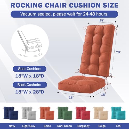 IPYNBAP Rocking Chair Cushion, Waterproof and Fade-Resistant Patio Chair Cushions, Tufted Chair Pads for Rocker Furniture, 18x18 Inch, Indoor/Outdoor Seat Cushions with Ties, Spice - color: Spice, size: 18"X18"/28"X18"