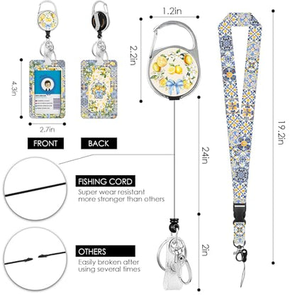 Lemon Lanyards for ID Badge, Lanyard ID Card Holder with Retractable Reel Clip and Keychain, Heavy Duty Vertical Identity Badge Cover Case Protector for Teacher Nurse Women Men - color: Lemon-yellow