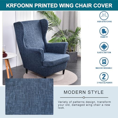 KRFOONN Wingback Chair Covers Slipcovers 2 Piece Stretch Wing Chair Covers Spandex Slipcovers Wingback Sofa Covers Armchair Covers Non-Slip Furniture Protector, 04 - color: 04