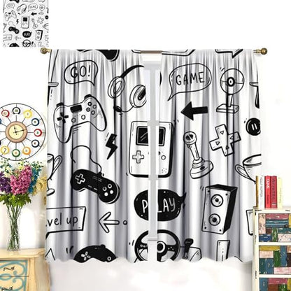 Video Game Curtains, Kids Computer Gamepad Print Pattern Window Drapes for Boys Girls Bedroom Nursery Baby Playroom 42" W X 45" L - color: Gamepad-9, size: 21"W x 45"L (Pack of 2)
